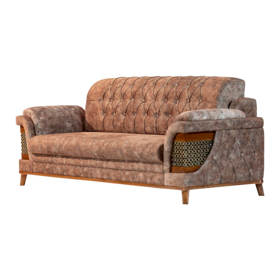 کاناپه سه نفره مدل بارسلون با پارچه قهوه ای نما از بغل